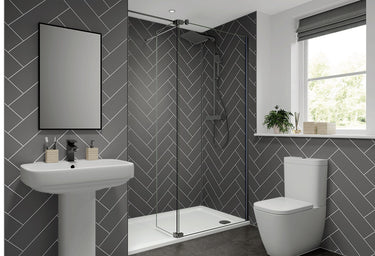 Dust Grey Herringbone Tile Multipanel Wall Panel